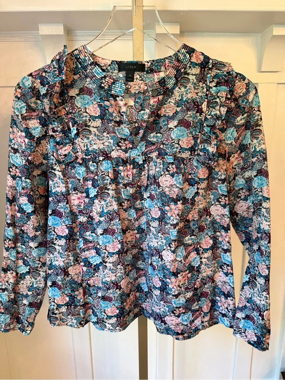 J.Crew x Liberty Floral Pintuck Blouse in Teal & Pink XS